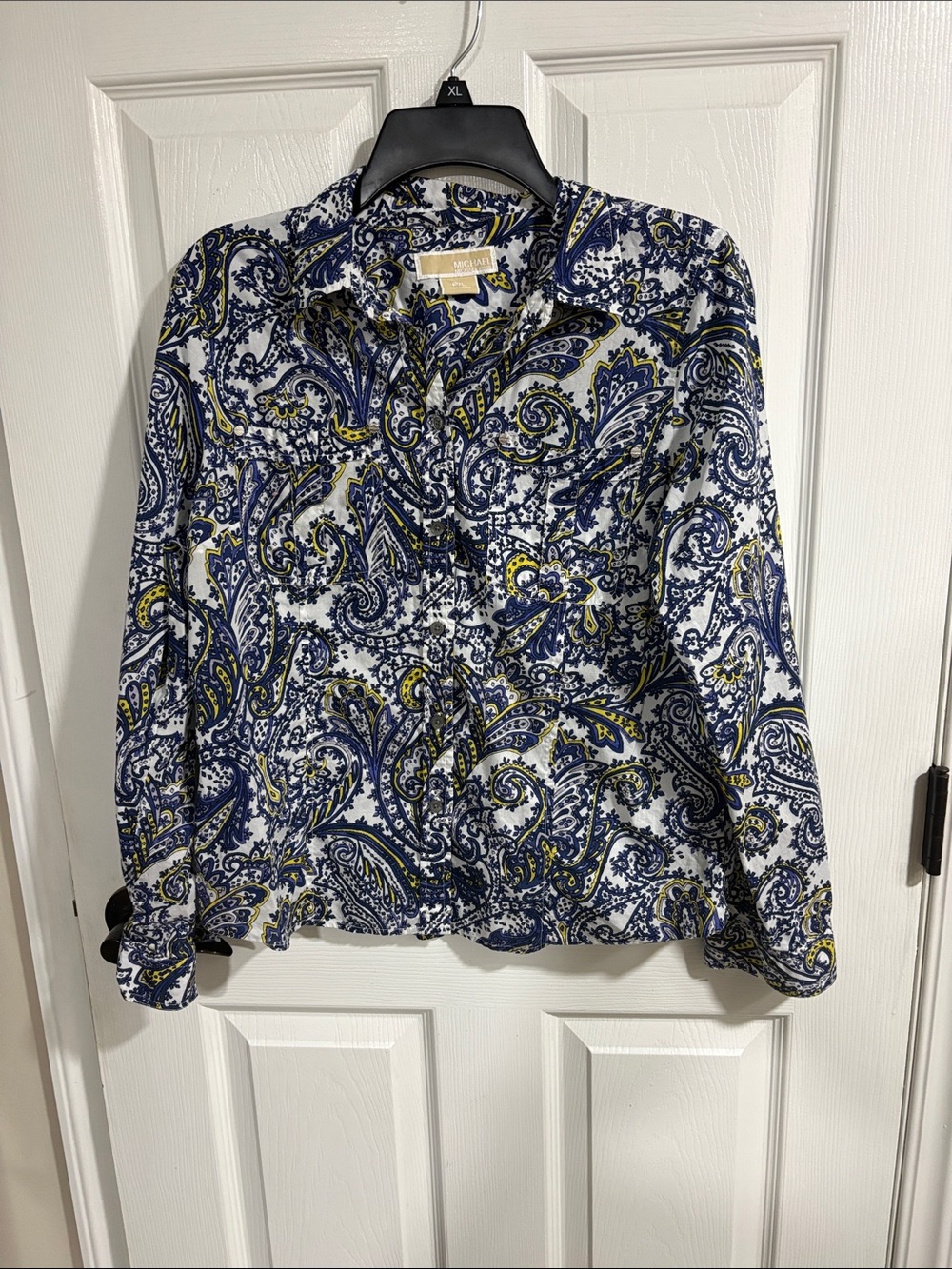 Michael Kors Navy and Yellow Paisley Button-Down Shirt